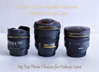 Three Fish-eye lens compared in size